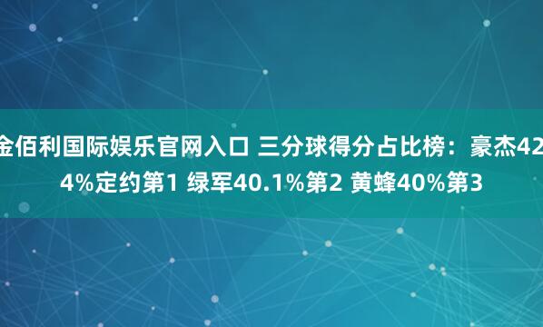 金佰利国际娱乐官网入口 三分球得分占比榜：豪杰42.4%定约第1 绿军40.1%第2 黄蜂40%第3