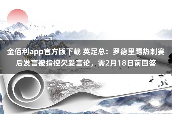 金佰利app官方版下载 英足总：罗德里踢热刺赛后发言被指控欠妥言论，需2月18日前回答