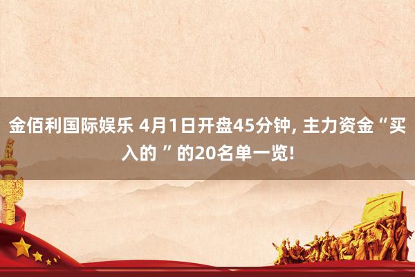 金佰利国际娱乐 4月1日开盘45分钟， 主力资金“买入的 ”的20名单一览!