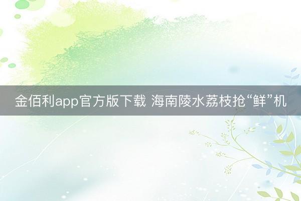 金佰利app官方版下载 海南陵水荔枝抢“鲜”机