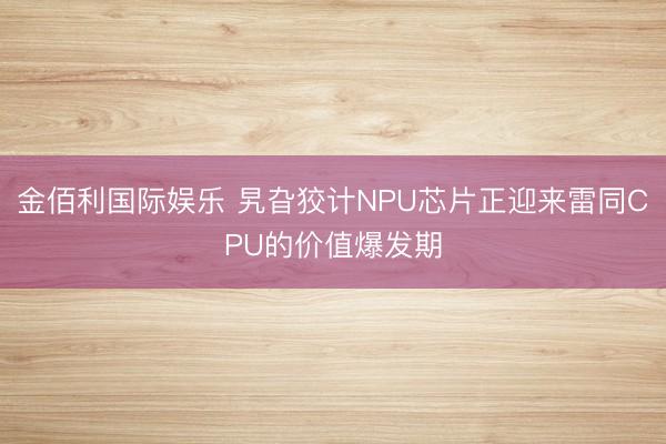 金佰利国际娱乐 旯旮狡计NPU芯片正迎来雷同CPU的价值爆发期