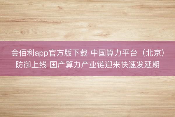 金佰利app官方版下载 中国算力平台（北京）防御上线 国产算力产业链迎来快速发延期