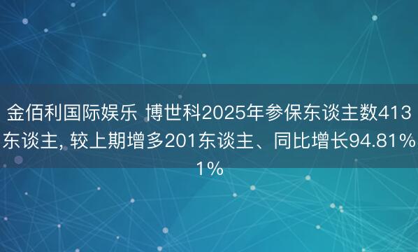 金佰利国际娱乐 博世科2025年参保东谈主数413东谈主, 较上期增多201东谈主、同比增长94.81%