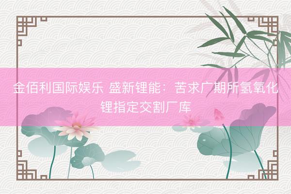 金佰利国际娱乐 盛新锂能：苦求广期所氢氧化锂指定交割厂库