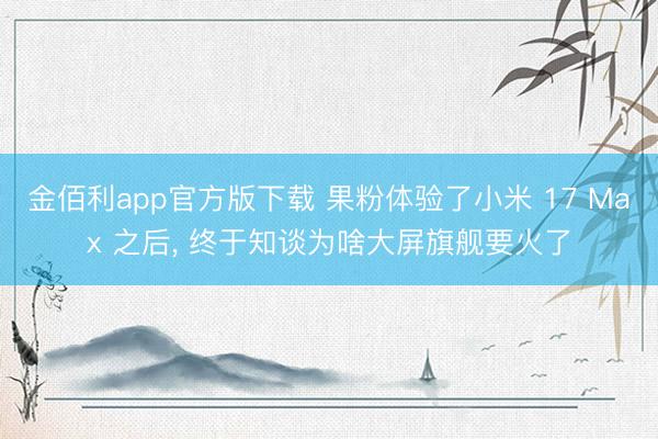 金佰利app官方版下载 果粉体验了小米 17 Max 之后, 终于知谈为啥大屏旗舰要火了